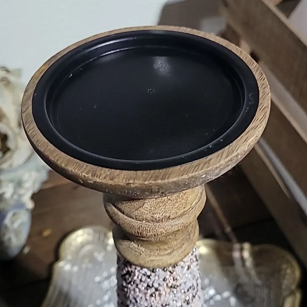 Wood Beaded Pillar Candle Holder NWT Boho - 16